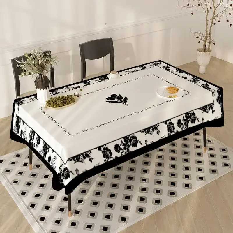 Retro Black White Floral Tablecloth Dustproof Wear-resistant Decorative Table Mat Eometric Pattern Rectangular Table Cover Y251201