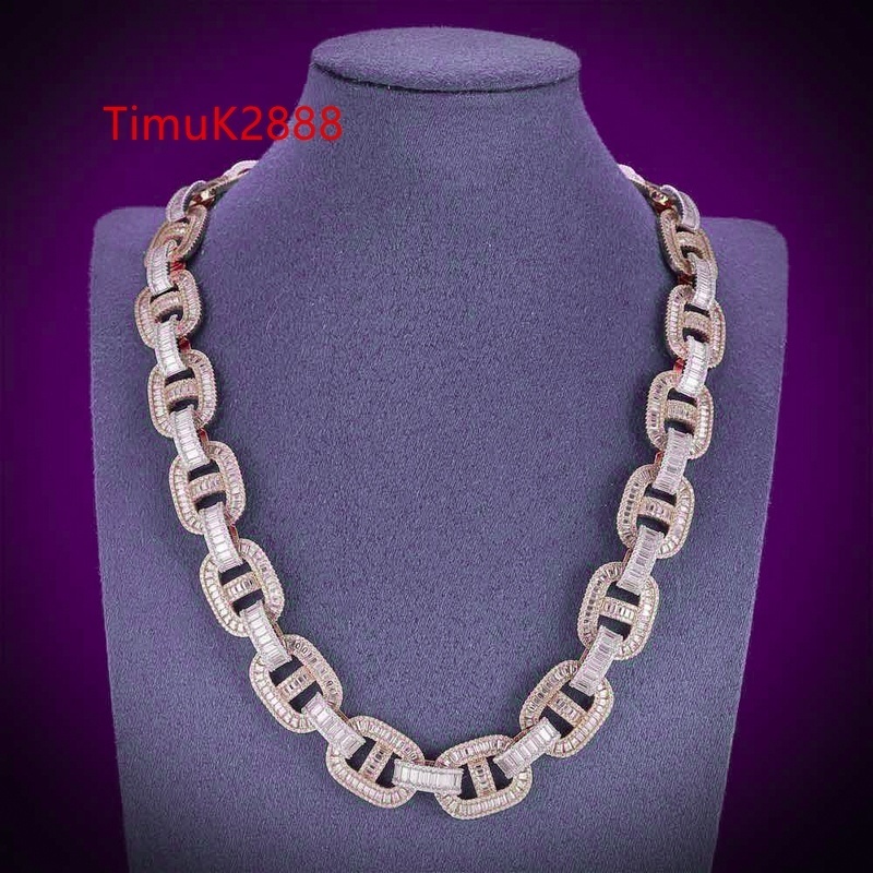 Hip Hop 18MM VVS Moissanite Two Tone Mens Baguette Iced Out Mariner Link Cuban Chain With 925 Silver Pass Diamond Tester