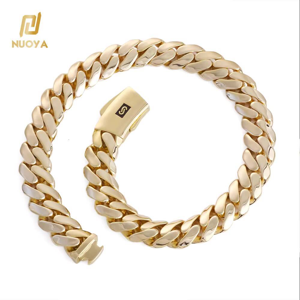 NUOYA 14K Gold Plated Thick Miami Cuban Link Bracelet Smooth Clasp Monaco Cuban Chain Hip Hop Jewelry for Men Women