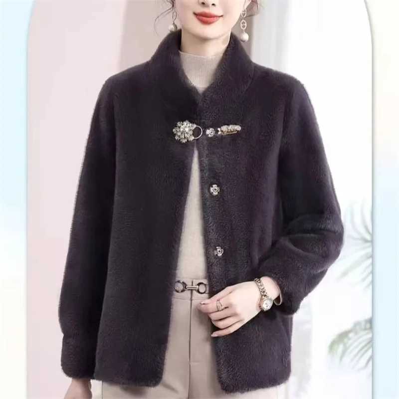2025 Winter New Mink-Like Coat Women Fur Jacket Thickened Stand-UP Collar Outwear Short Mink Velvet Overcoat Female Fashion TopsT251201