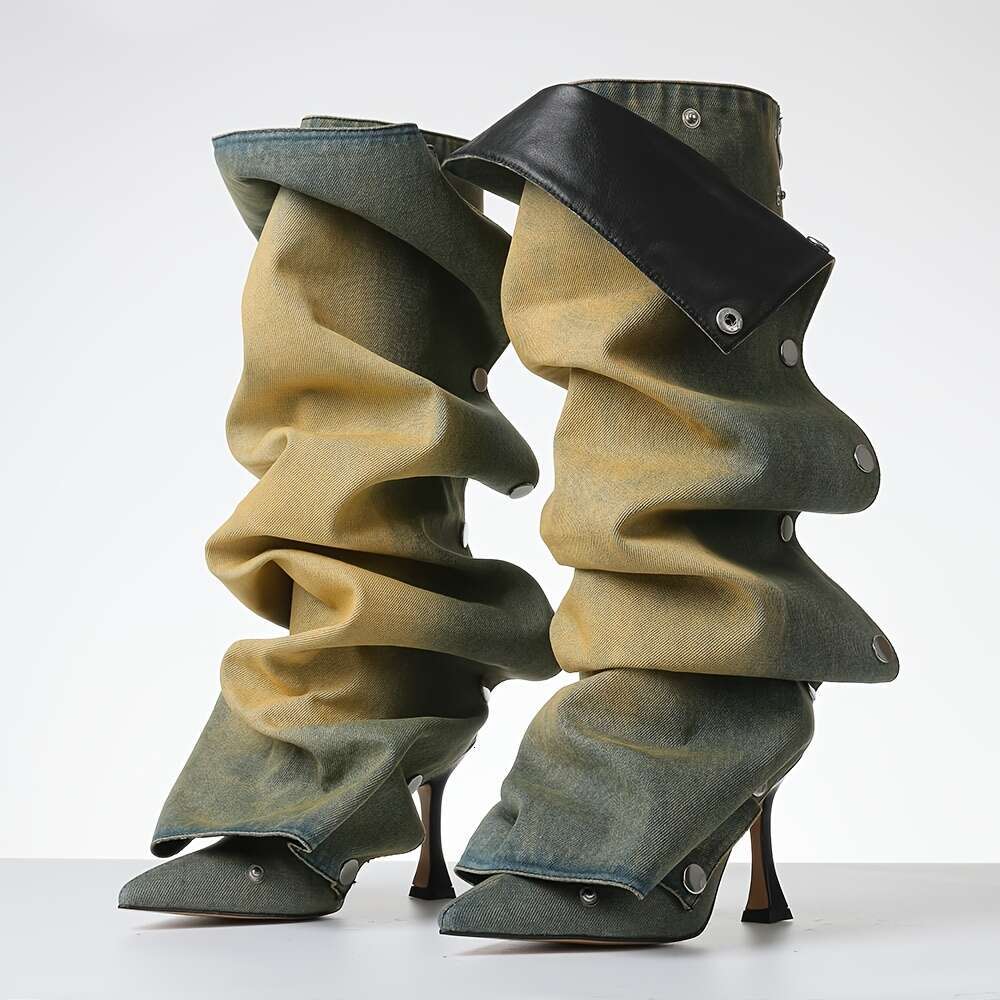 Women Sexy Stiletto Heel Knee High Boots | Ruched Slouchy Design, Pointed Toe, Detachable Zipper Closure, PU Cover Lining Rubber Sole - view 7
