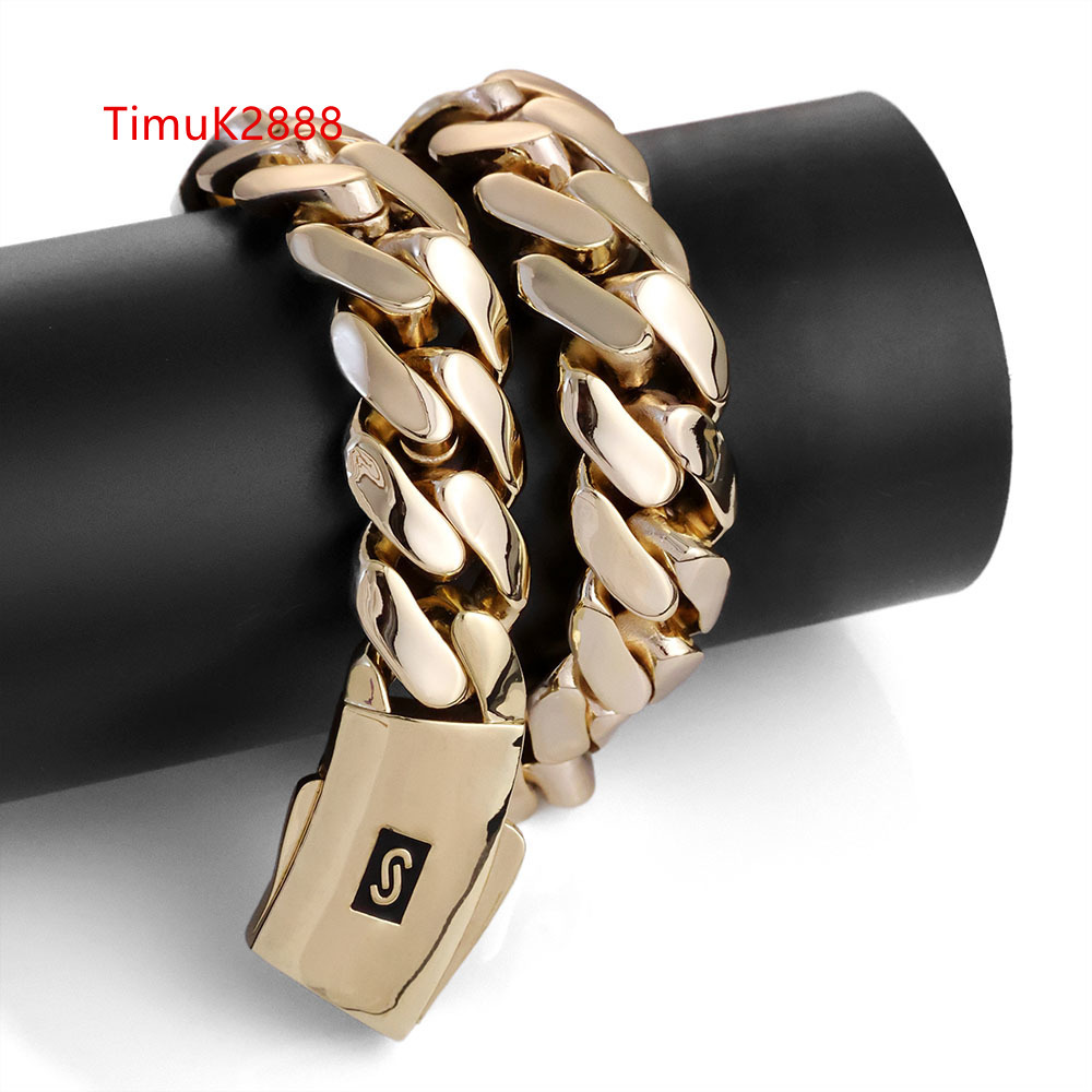 NUOYA 14K Gold Plated Thick Miami Cuban Link Bracelet Smooth Clasp Monaco Cuban Chain Hip Hop Jewelry for Men Women