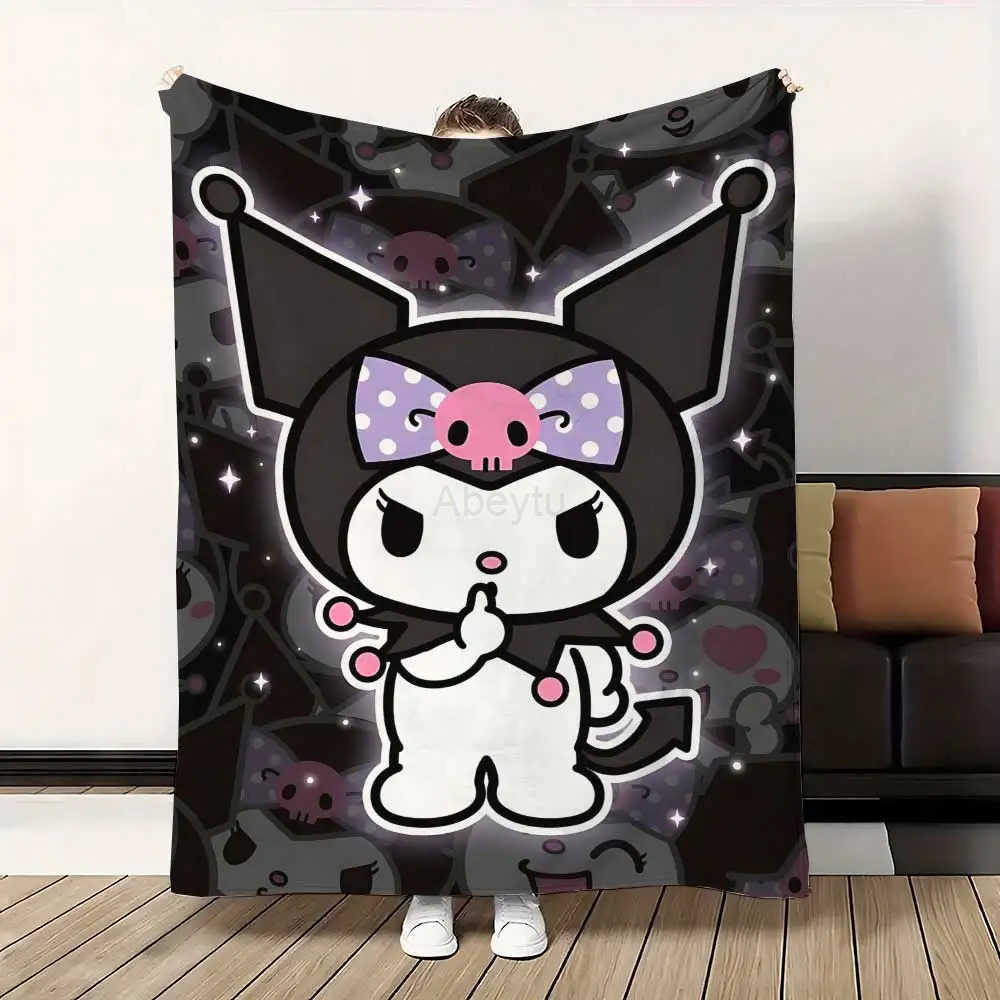 Sanrio Kawaii Black Kuromis Blankets Throw Blanket Fluffy Interior for Home Luxury Bedding Sofa Knee Soft Nap King Size Bed Throws H251201
