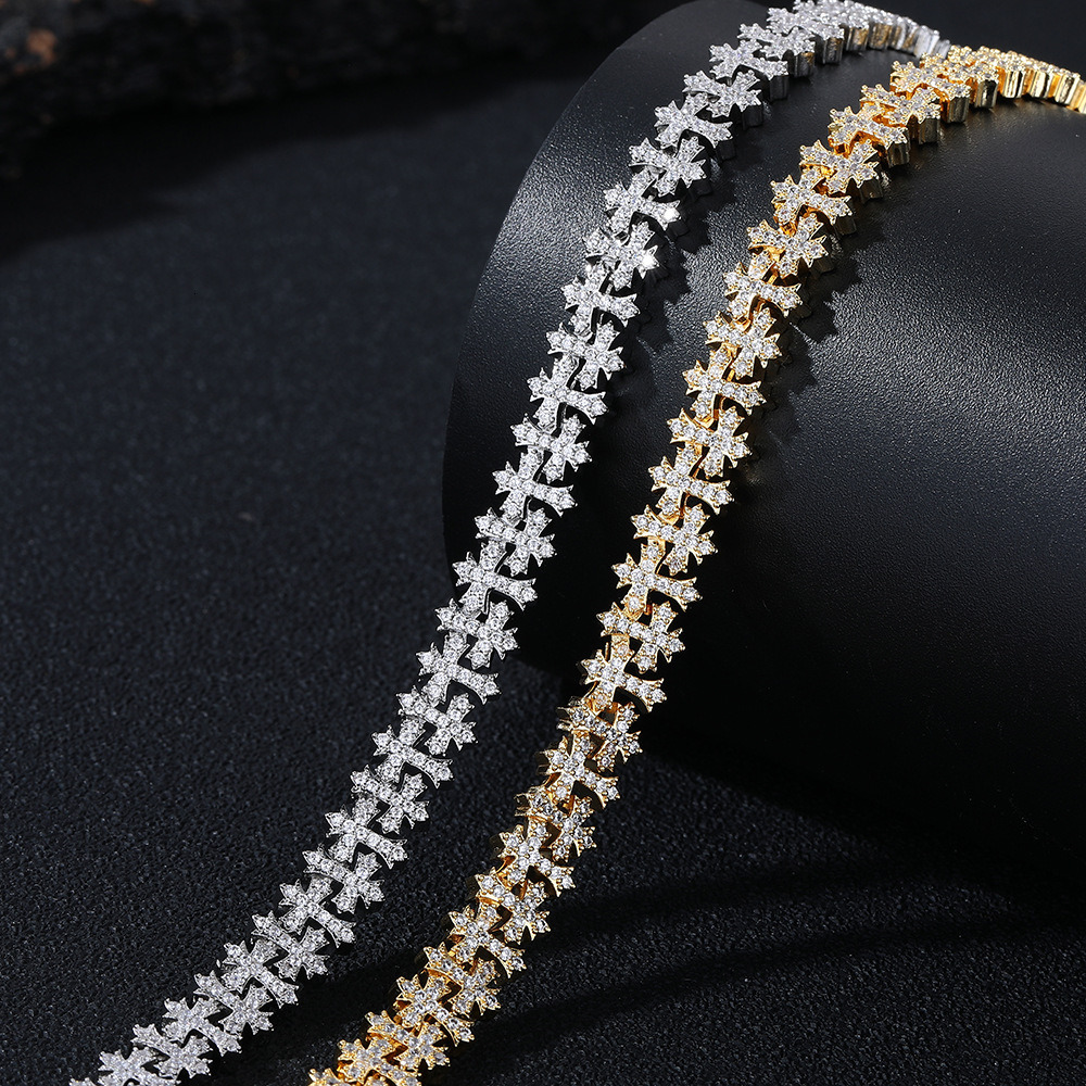 Hip hop rap cross zircon necklace snowflake chain street style diamond necklace fashion trend domineering accessory ddmytues