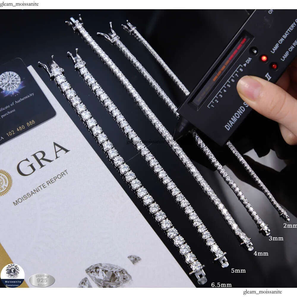 Fashion Diamond 5mm 6.5mm Sier Gold Plated Fine Jewelry Bracelet VVS Moissanite Tennis Chain for Men Women Gift 35