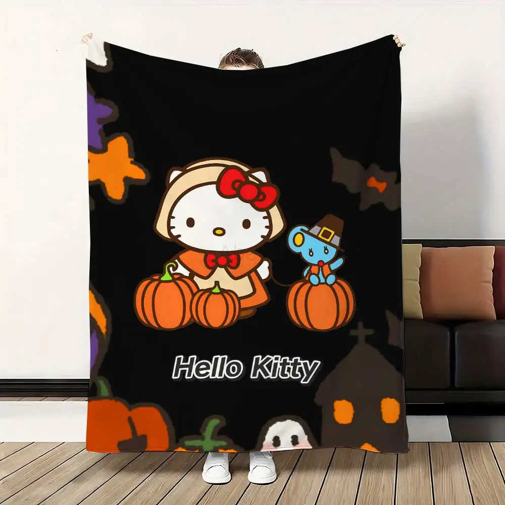 Sanrio Kawaii Hellos Cat Bedspread on the Bed Knee Blanket for Living Room Bedroom Decoration Decorative Sofa Blankets Home Throw Anime H251201