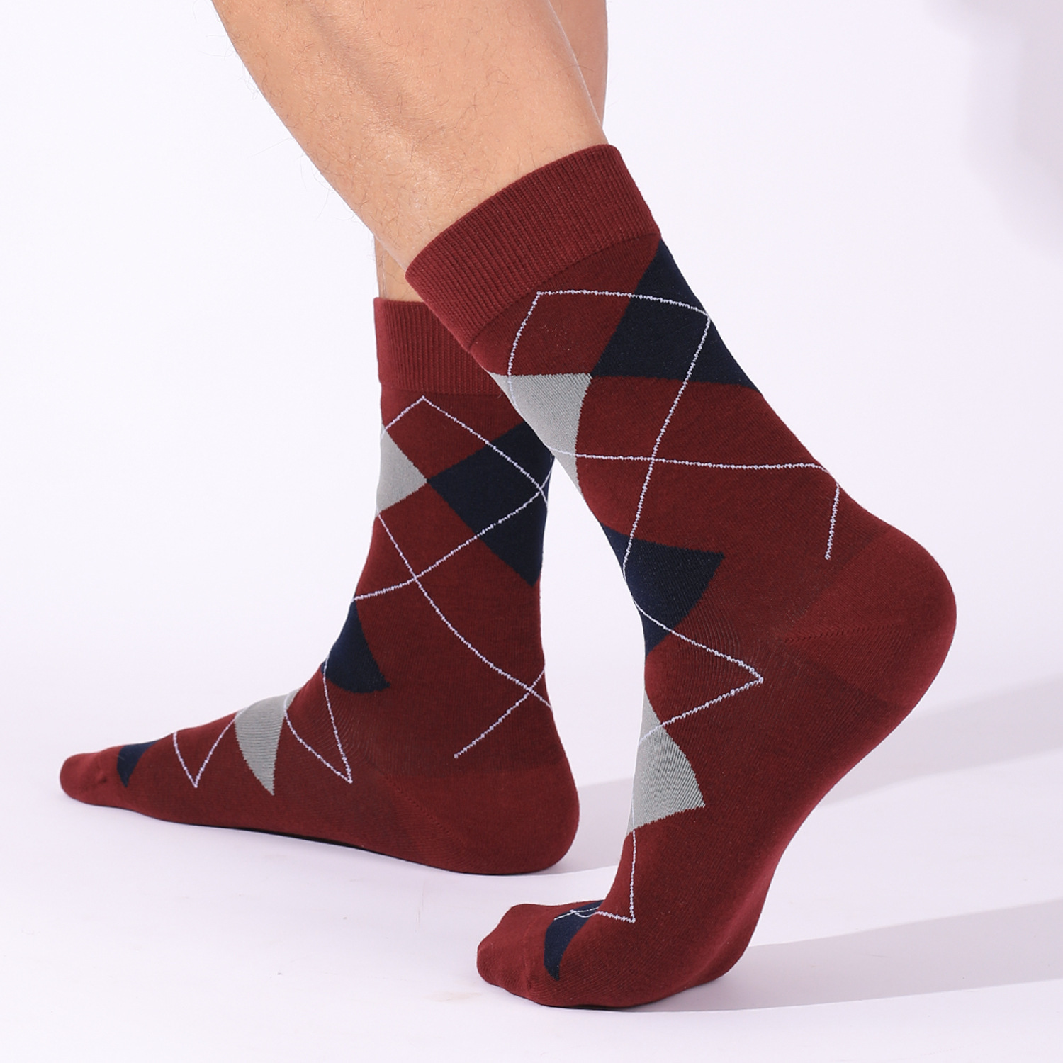 New Mens Business Mid-Calf Socks British Style Diamond Pattern Commuter Socks Office Mens Thickened
