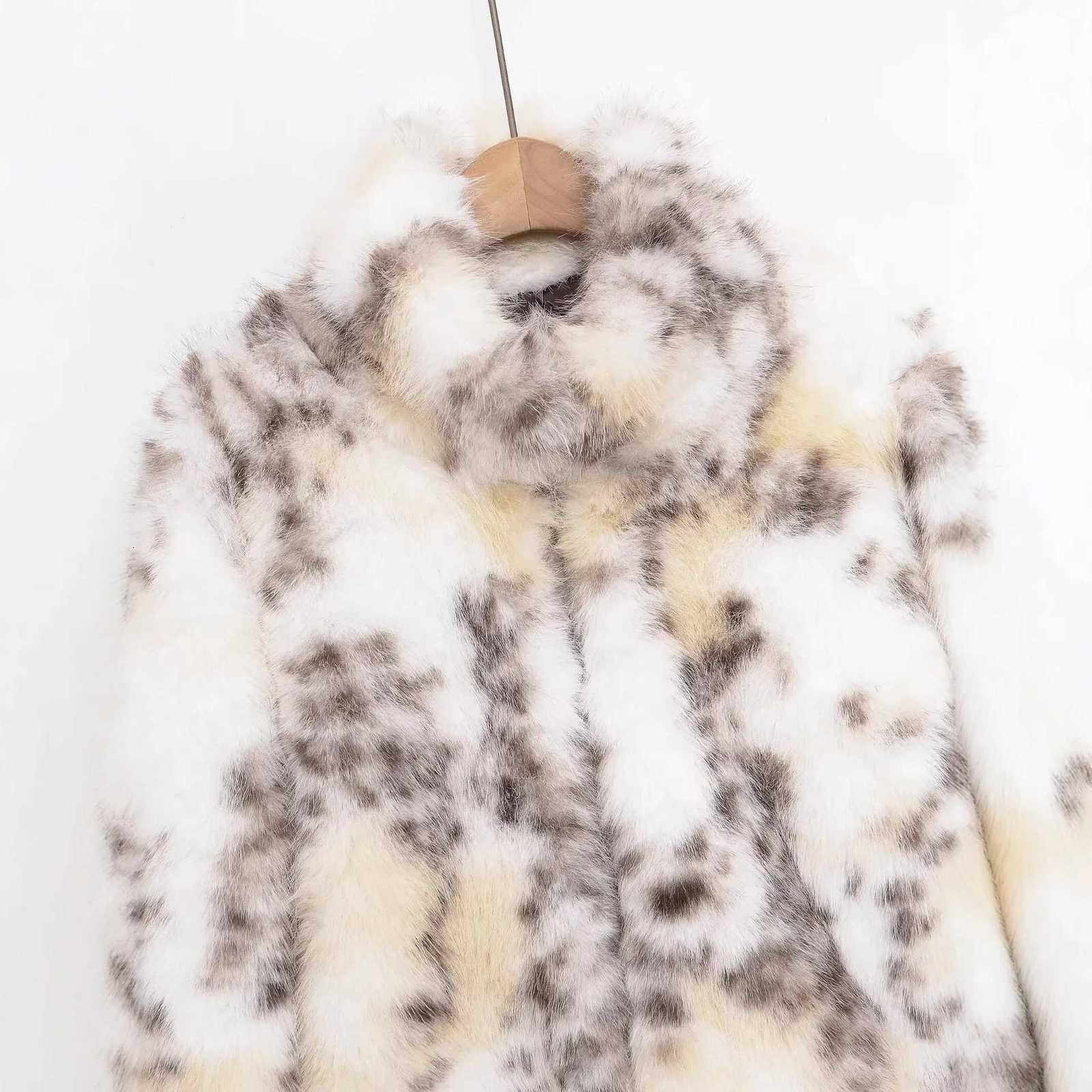 2025 Winter Animal Print Fluffy Faux Fur Coats For Women Chic Thick Warmth Stand Collar Jacket Street Lady Long Sleeve OuterwearT251201