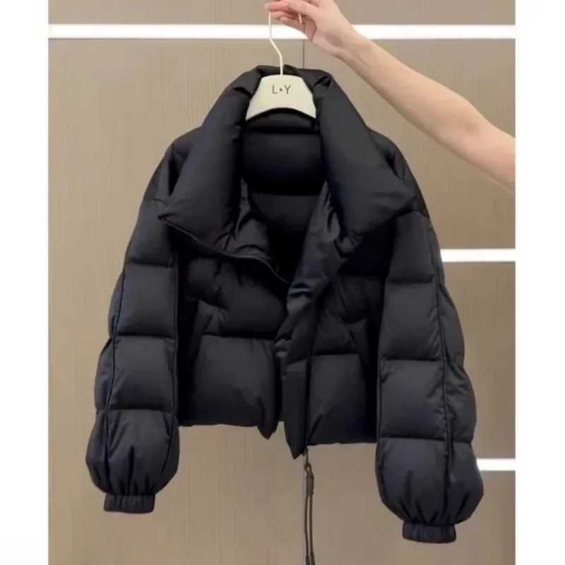 New Cotton Women Winter Warm Short Puff Jacket Korean Design Irregular Cotton Coat Trend Loose Thicken Parkas Tide Black WhiteT251201
