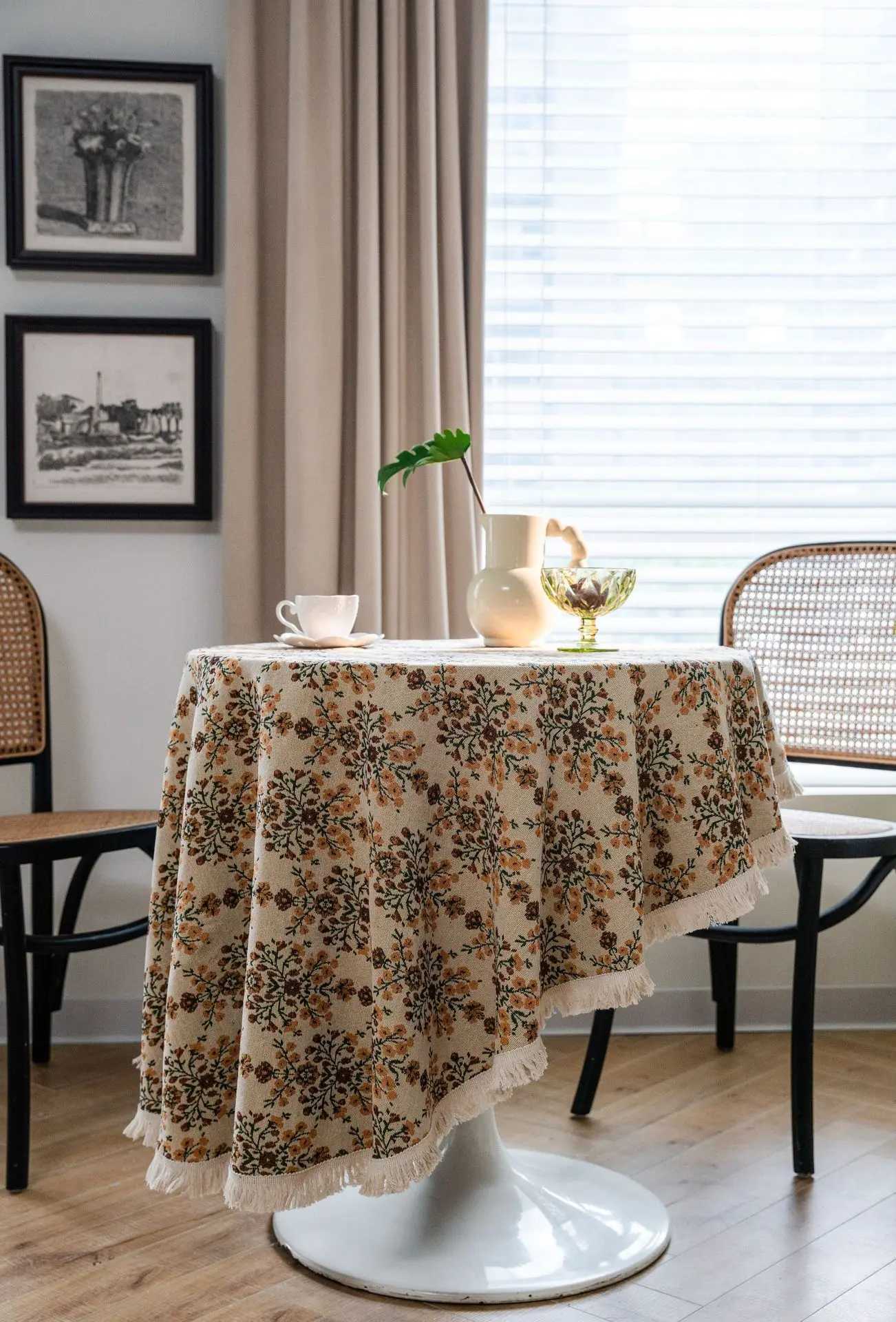 Cotton Linen Round Tablecloth with Tassel Coffee and Tea Table Cover Dining RoomTable Cloth American Furniture Home Decorate Y251201