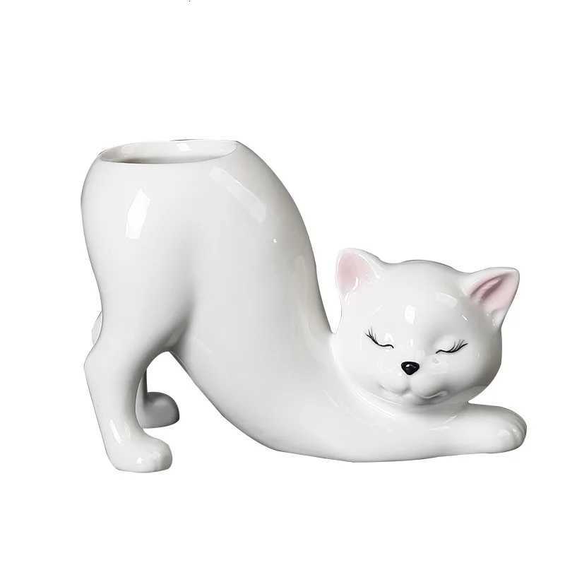 Cartoon Cat Flower Pot Vase Cute Cat Tail Succent Planting Pot Porcelain Flower Vase Flowerpot He Decoration Accessories Y251201