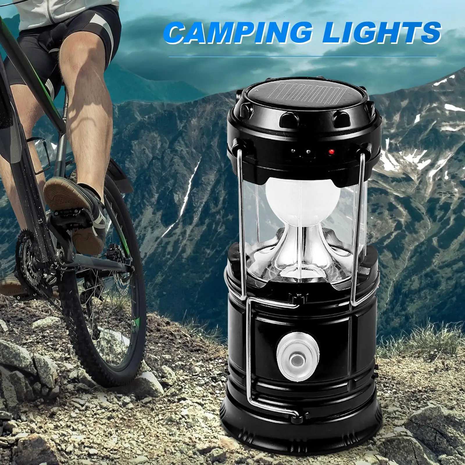 Foldable Camping Lantern Outdoor Solar Powered Camp Tent Lamp USB Rechargeable Portable Emergency Lights Stretch Hang Lantern M251201