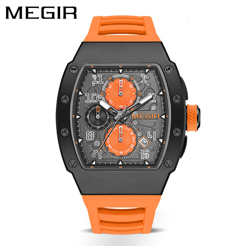 MEGIR Designer New Men's Sports Watch Premium Waterproof Luminous Square Business Watch 316 Stainless Steel Case Quartz Watch 8411 Luxury Wristwa