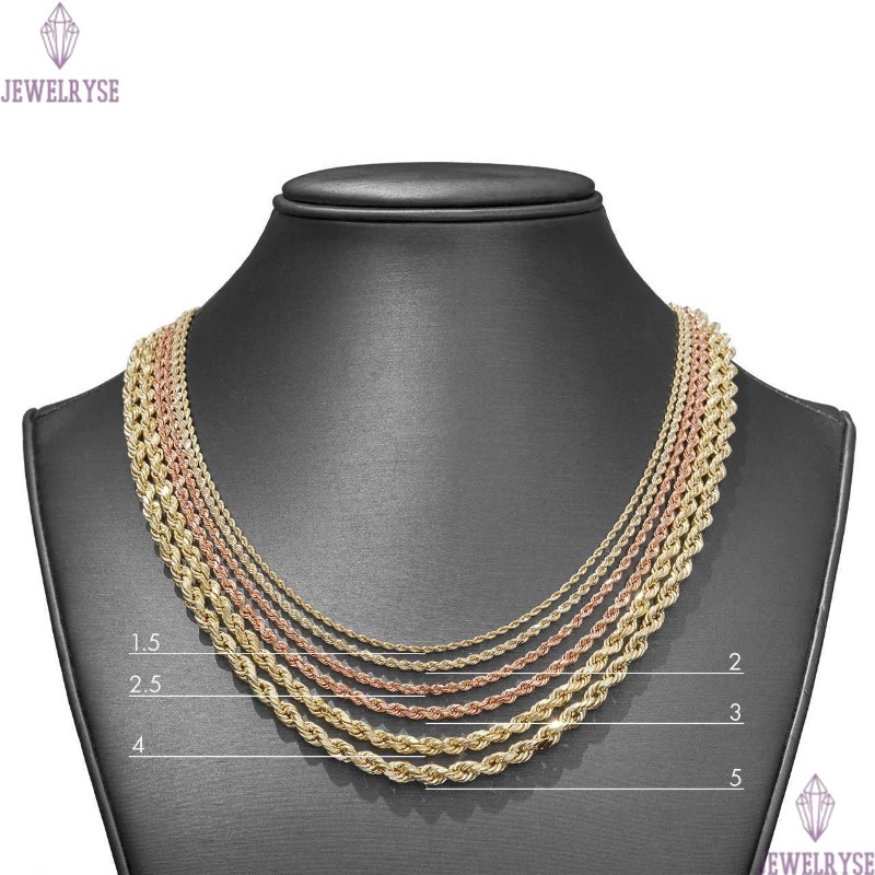 Real 10K 14K Solid Gold Rope Chains For Men Hip Hop Necklace