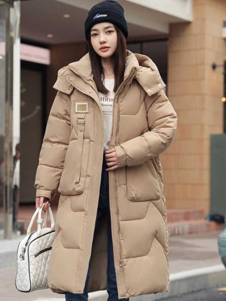Fashion Female Loose Padded Thicken Warm Snow Wear Jackets New Autumn Winter Solid Color Long Down Cotton Jacket for WomenT251201