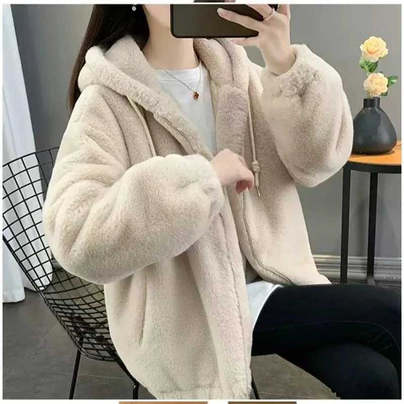 Buitreraptor Winter Faux Rabbit Fur Coat Women Brand Designer Thick Warm Outerwear Jacket Fur Collar Classic Dark Gray OvercoatT251201