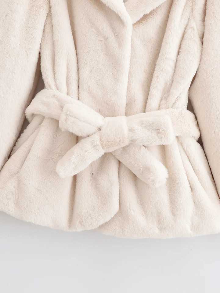 Woman Solid Fur Jacket Coat With Belt Single Breasted Long Sleeve Loose Coat Casual Street Female New Warm Autumn Winter JacketsT251201