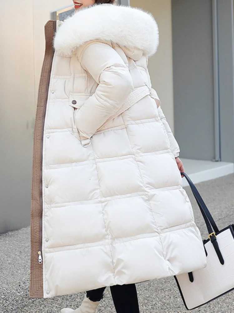 New in Winter New Down Cotton Parkas Jacket Womens X-Long Faux Fur Collar Padded Jacket Thick Loose Large Size Padded JacketT251201