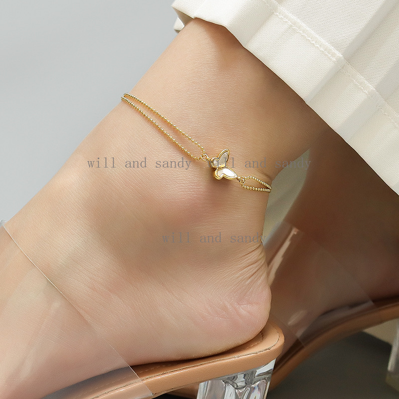 18K Gold Butterfly Anklet Bracelets for Women Adjustable Non Tarnish Yellow Gold Foot Chain Dainty Charm Bracelets Anniversary Birthday Jewelry Gifts
