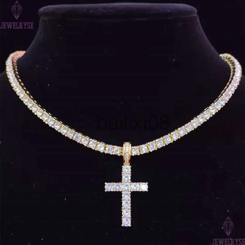 Necklaces Men Women Hip Hop Cross Pendant Neckle with 4mm Zircon Tennis Chain Iced out Bg Neckles HipHop Jewelry Fashion Gift J230620
