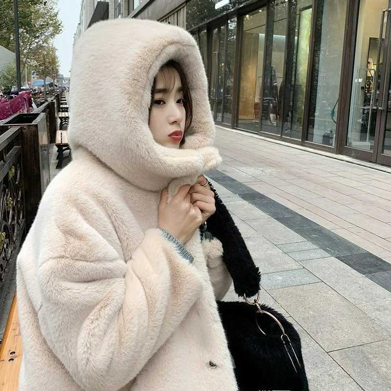 Faux Fur Coat for Women 2026 New Winter Style Faux Mink Mid-length Slimming Rabbit Fur Knee-length Fleece CoatT251201