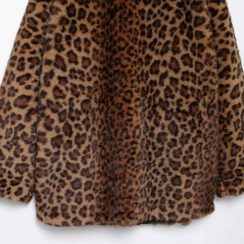HXAO Parkas Womens Coats Winter Leopard Faux Fur Coat Warm Vintage Autumn Plush Jacket Outerwear Long Sleeve Furry Coats WomanT251201