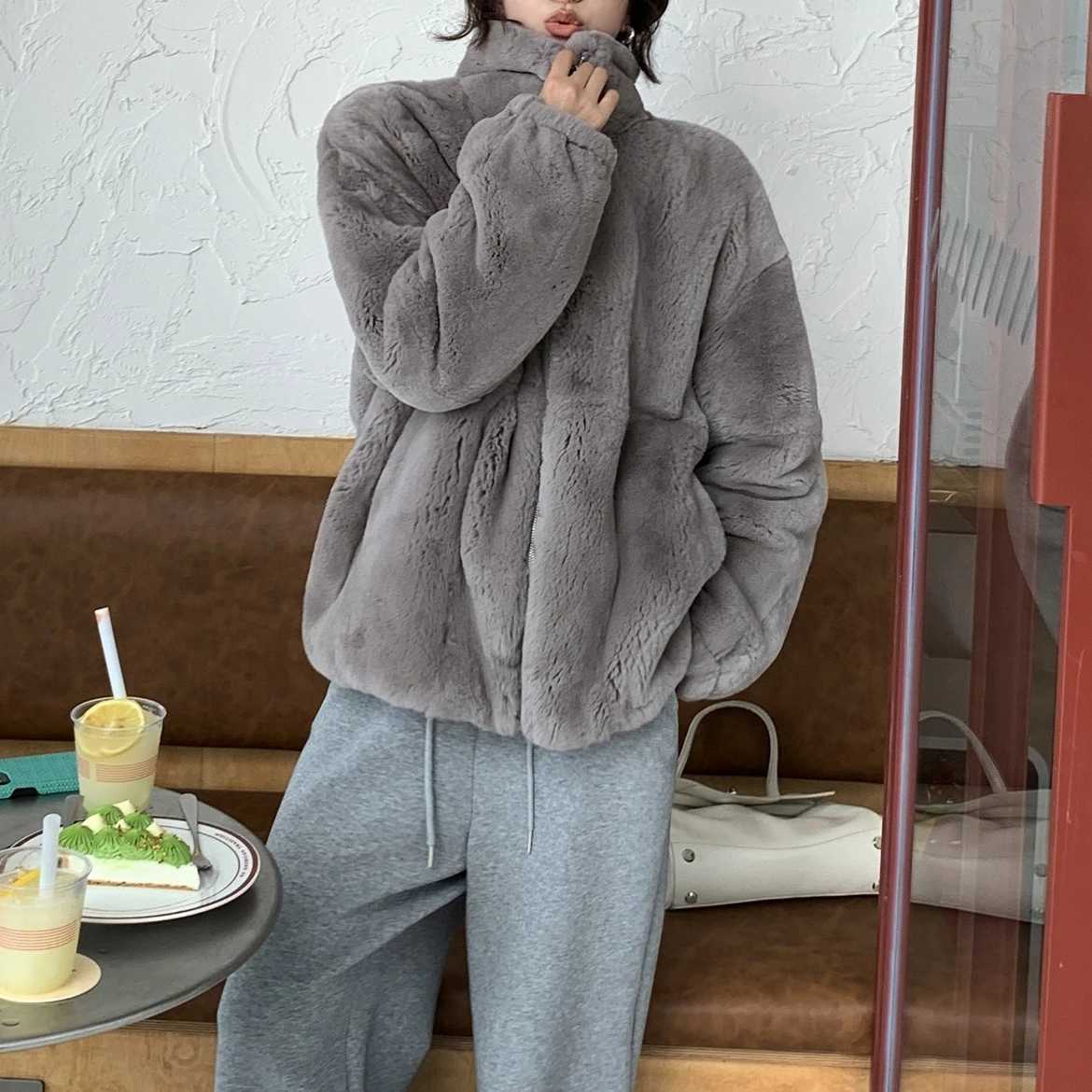 Faux Fur Coats Women Zipper Jackets Stand Collar Coat Thick Warm Y2k Streetwear Jacket Work Outerwear Autumn Winter 2025T251201