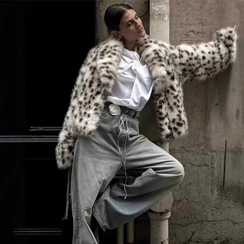 Trendix Faux Fur Leopard Print Coat For Women Winter New Warm Long Sleeve Jacket Cardigan Party Fashion Street Casual OuterwearT251201
