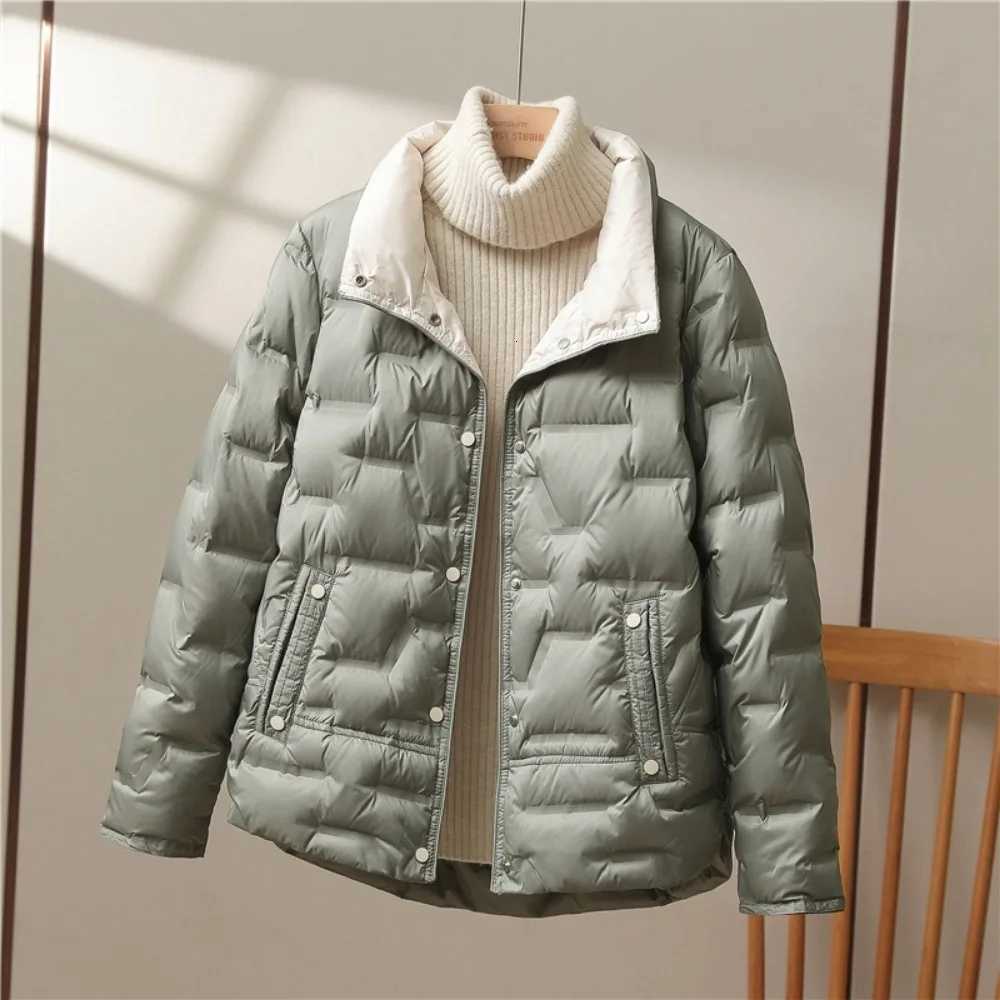 Autumn Winter Women White Duck Down Coat Casual Lapel Single Breasted Jacket Fashion Light Puffer Parka OutwearT251201