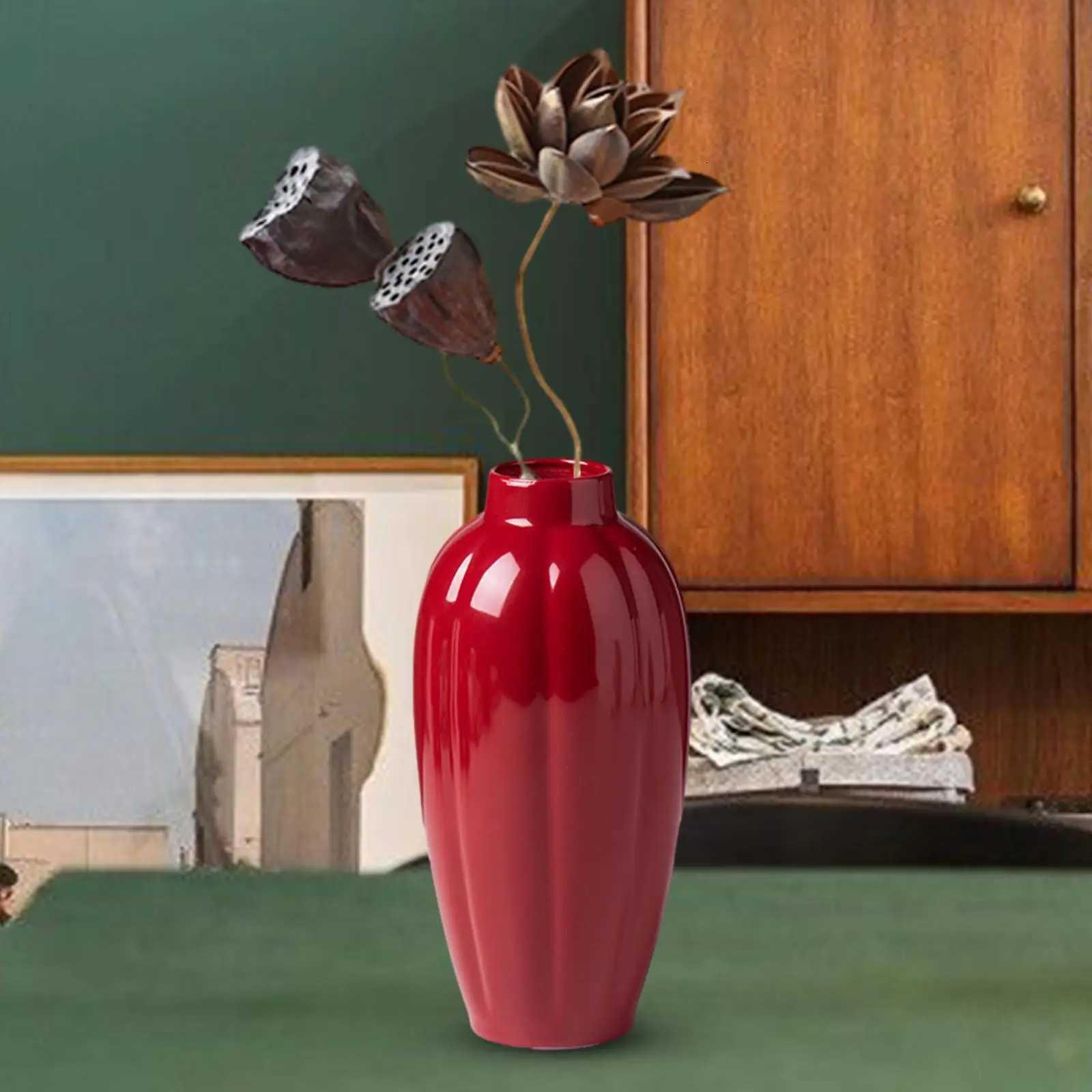 Ceramic Red Vase Desktop Ceramic Vase Rustic Small Red Vase Flower Vases for Bedro Kitchen Farmhouse He Off Y251201