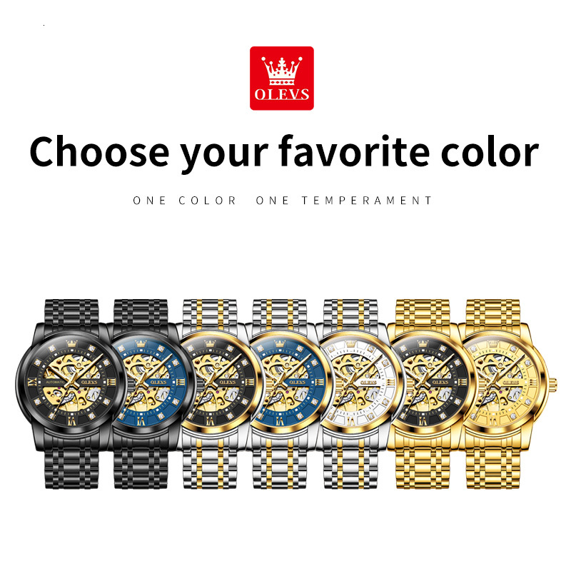 OLEVS Designer Luxury Classic Hollow Diamond Inlaid Watch Fashion Trend Night Light Outdoor Sports Mechanical Watch Men's Watch Free Shipping Who