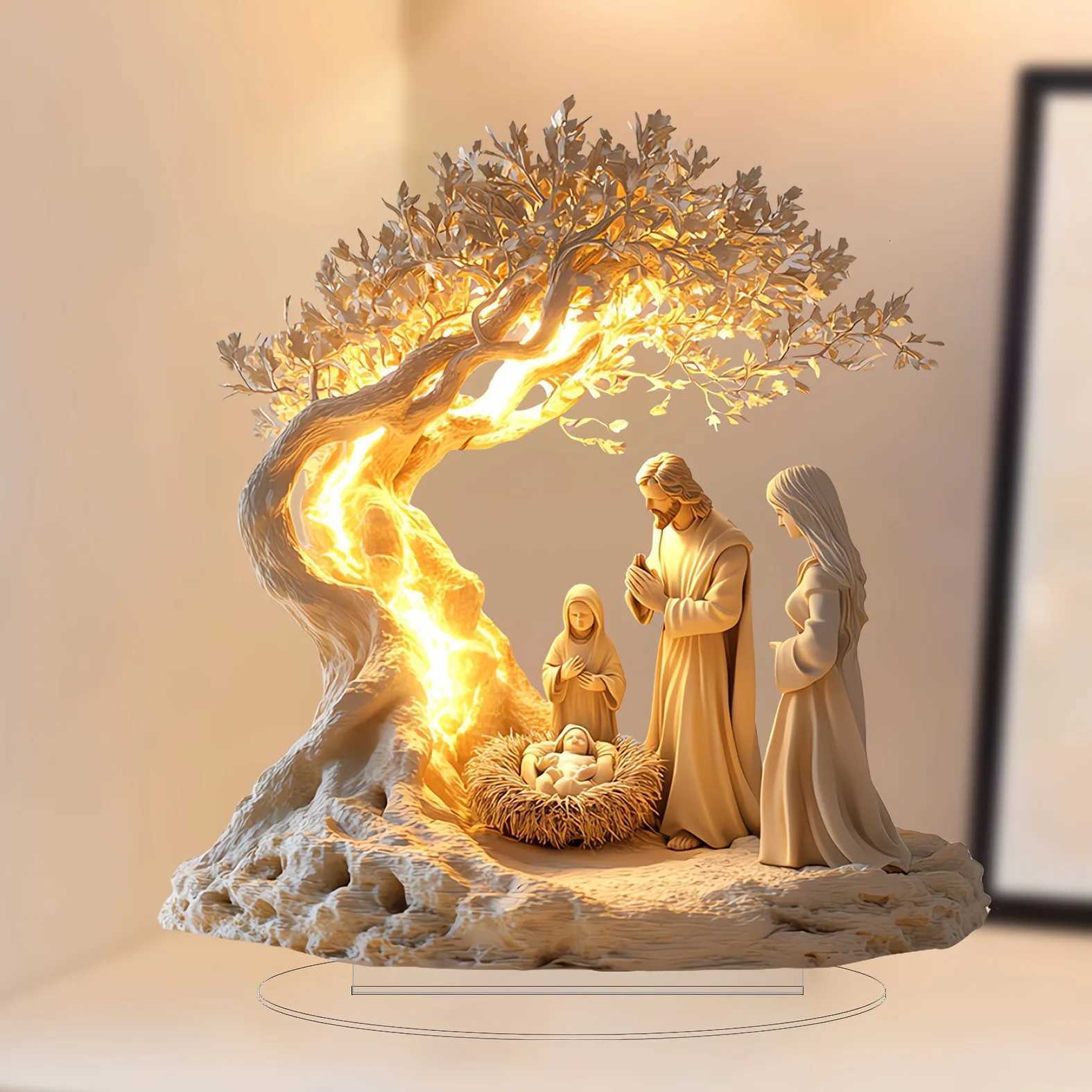 Y Acrylic Jesus/Tree of Life Wall Art - Spiritual Desktop Decor for Nursery/Wedding Blessings 2D Laser-Cut Ornament H251129