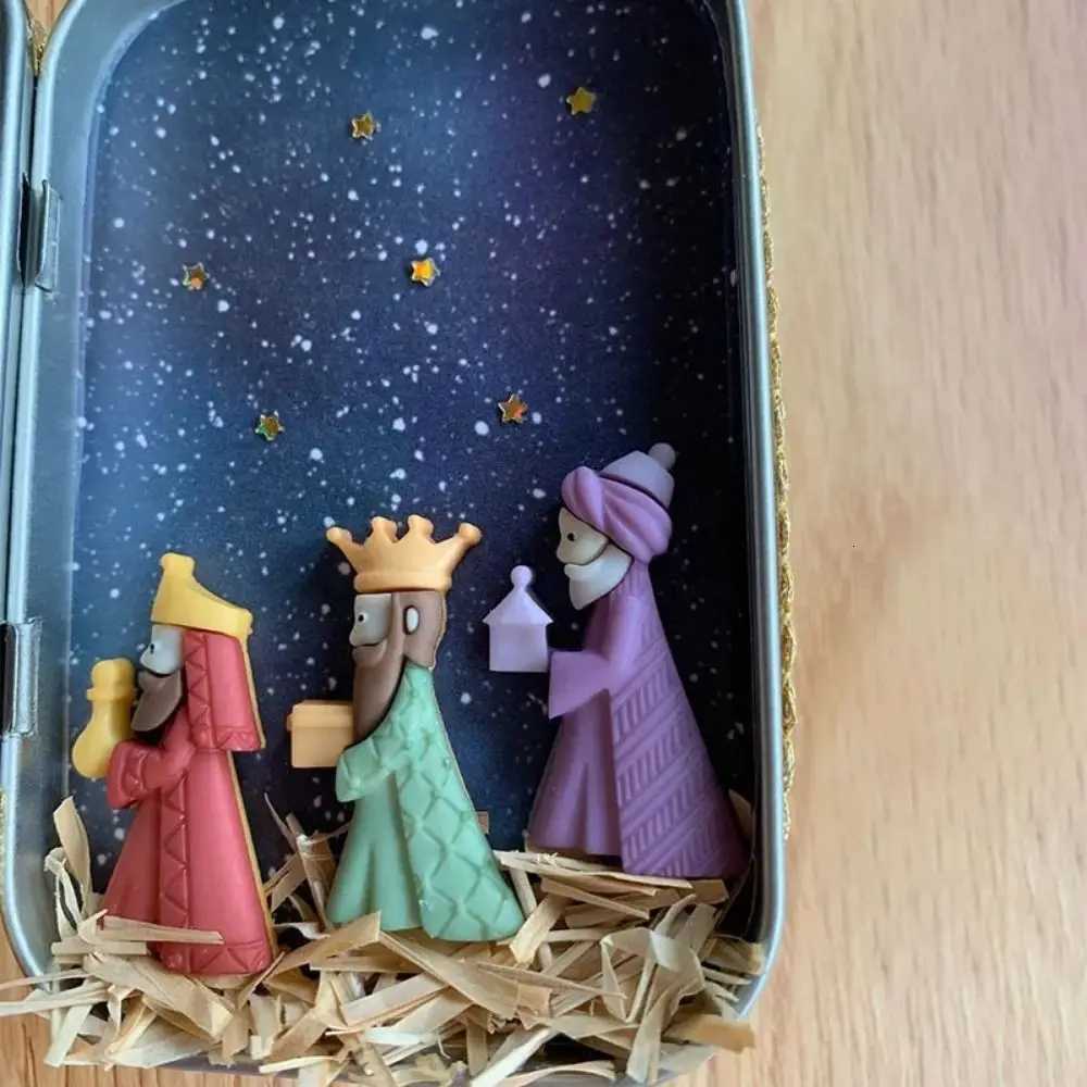 Exquisite Christmas Nativity Box Colorf Cartoon Christmas Crib Ornament Easy Carrying Desktop Figurine Ornament Living Ro H251129