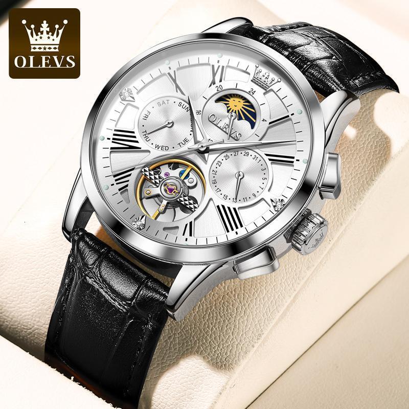 Watches Men Designer OLEVS Trend Waterproof Multi-functional Mechanical Watch Sun And Moon Skeletonized Luminous Skeleton Men's Wristwatch Free S