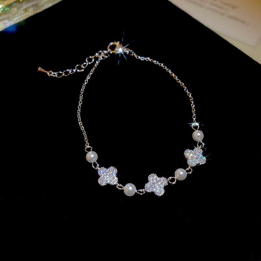 French Retro Zircon Flower Pearl Elegant Temperament Niche Versatile Bracelet Light Luxury High-end Feel Women's Jewelry - view 7
