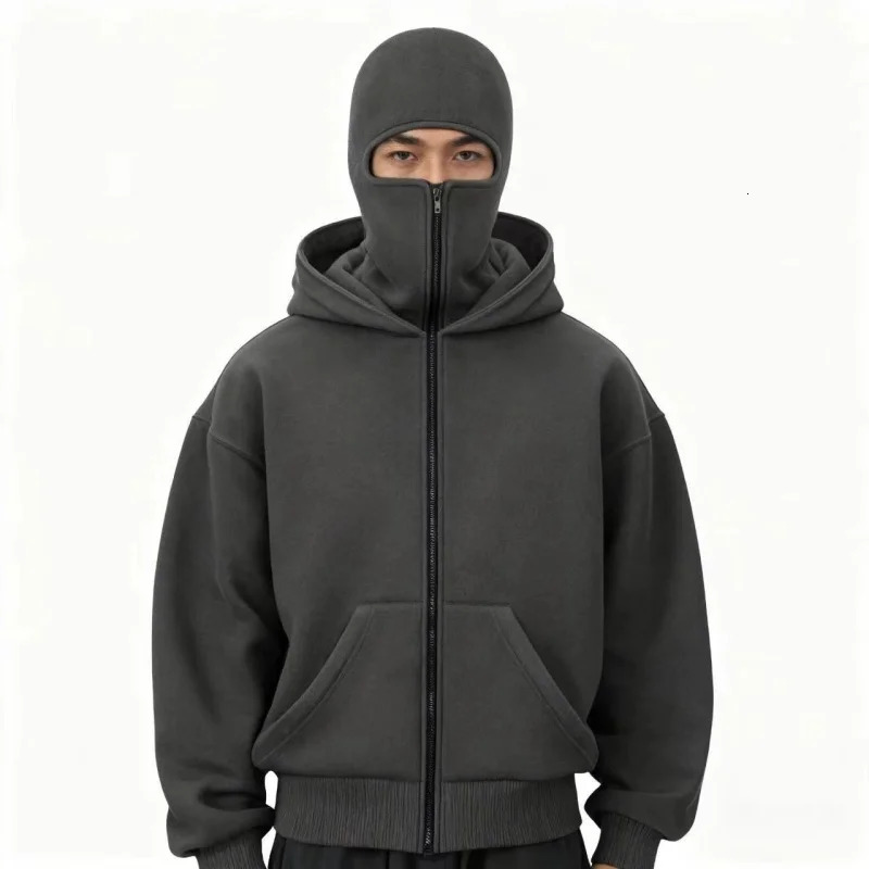 Sweatshirt with Hooded Face Mask Zipper Mens Balaclava Zip Hoodie Winter Warm Casual Sports Jacket Outdoor Activities 251126