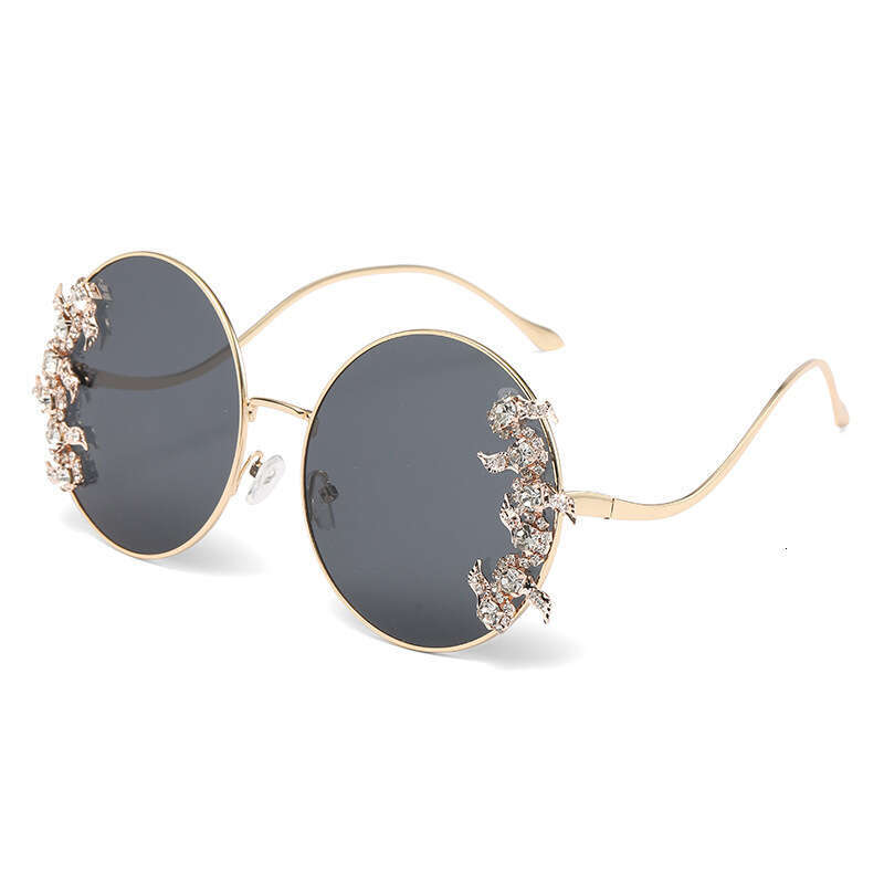 New anti blue light frameless cut edge inlaid diamond sunglasses, fashionable round rhinestone sunglasses with wave design, leg sunglasses, sunshade g