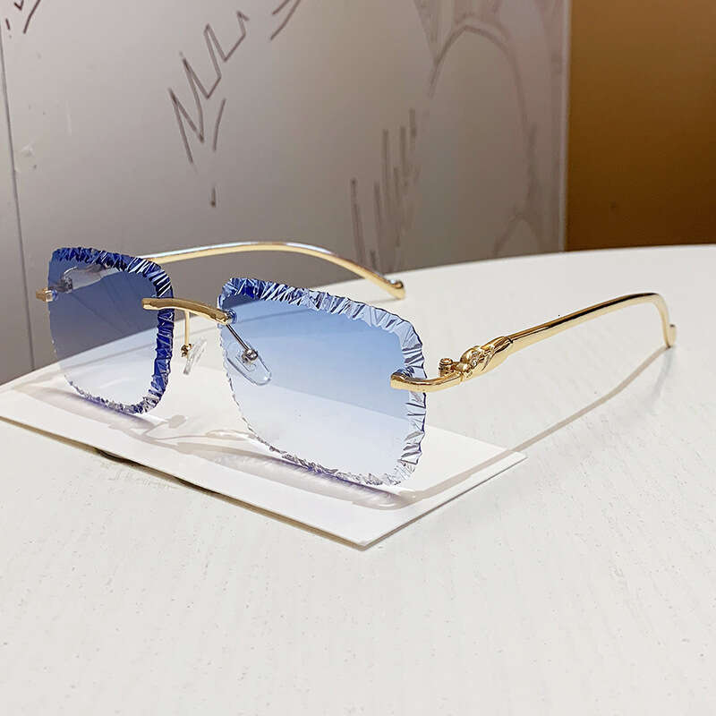 New Cross-Border Fashion Metal Style Frameless Square Floral Lens Light Luxury Designer Trendy Sunglasses