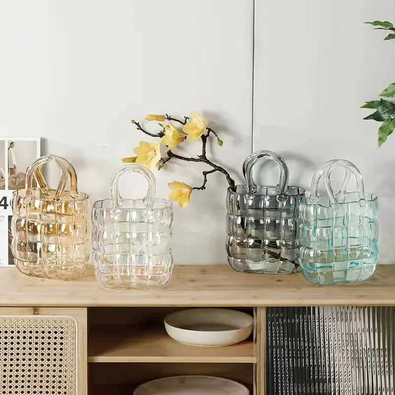 Clear Vase Bag Handbag Basket Transparent Terrarium Flower Floral Arrangement Accessories Living Ro Decoration Y251201