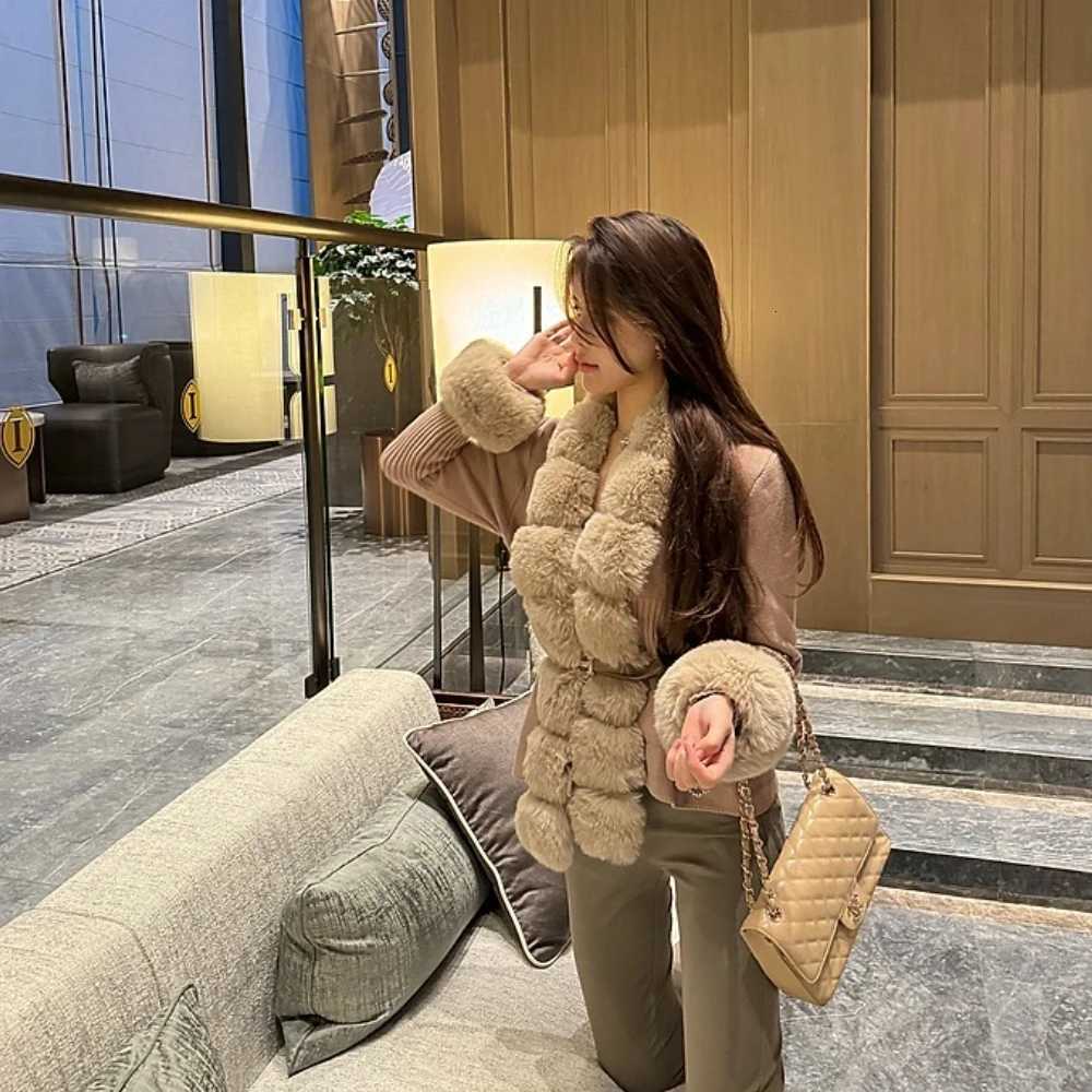 OFTBUY Faux Fur Coat Cardigan Detachable Collar Knitwear Woman Fur Jacket Artificial Fur Patchwork Knit Sweater Autumn CardiganT251201