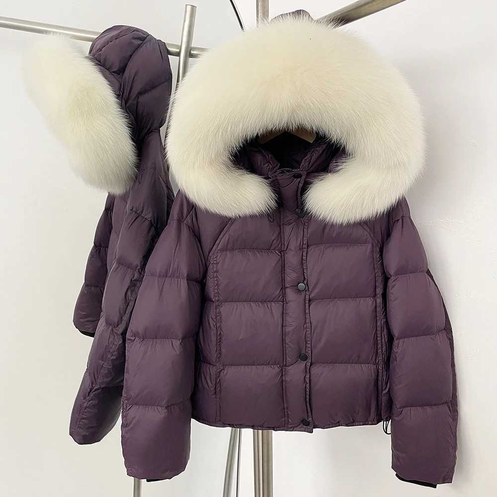 White Duck Down Coat 2025 New Autumn Winter Top Clothing Women TnickWarm Fluffy Puffer Jacket Female Hooded Real Fox Fur CaotT251201
