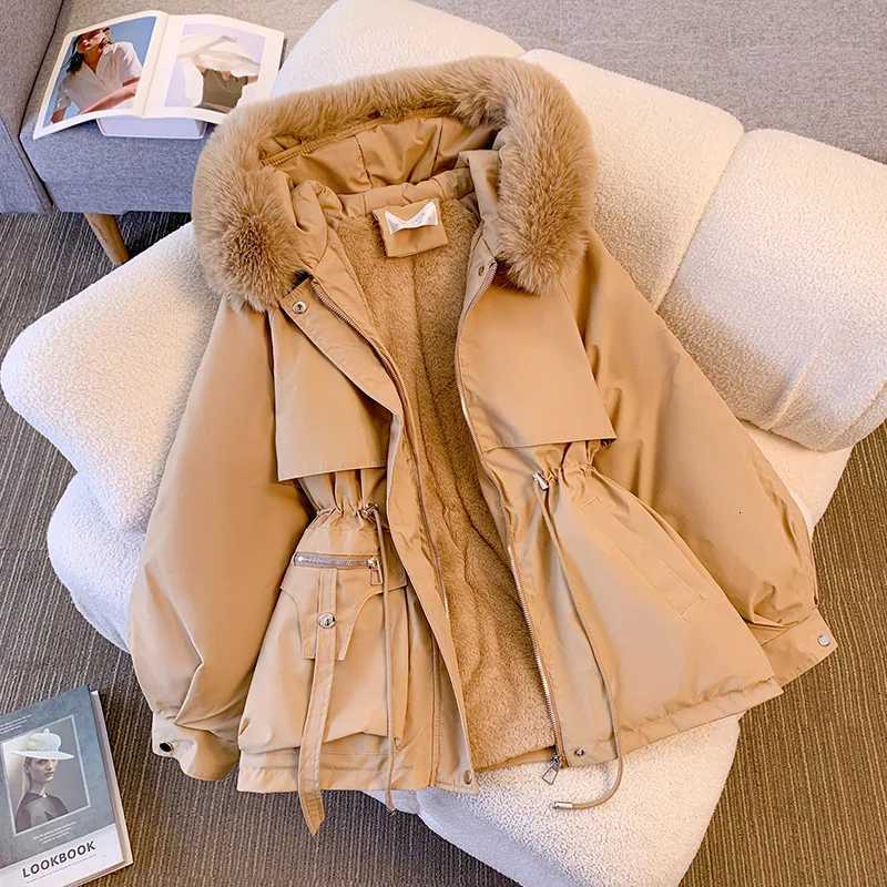 Fleece Lined Hood Down Jacket Winter Coat for Women Warm Drawstring Padded Parkas Korean Casual Streetwear Female Puffer OutwearT251201