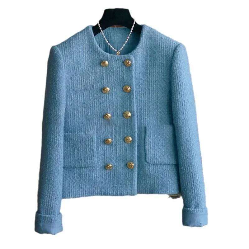 Early spring New Slimming Tweed Style Socialite Women's European Vintage Fashion Crew Neck Short Jacket Little Fragrance Wind