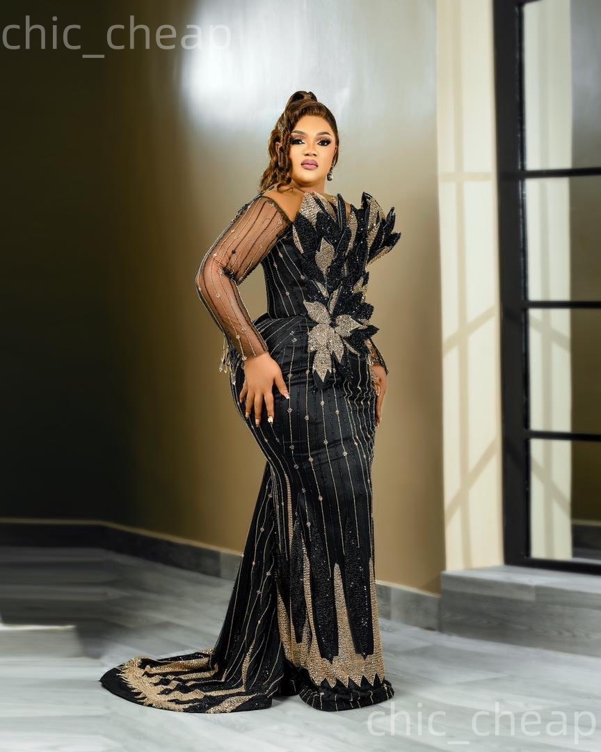 Aso Ebi Black Mermaid Prom Dresses 2026 Rhinestones Florals Beadings Evening Formal Party Second Birthday Engagement Gowns Plus Size Dress For Special