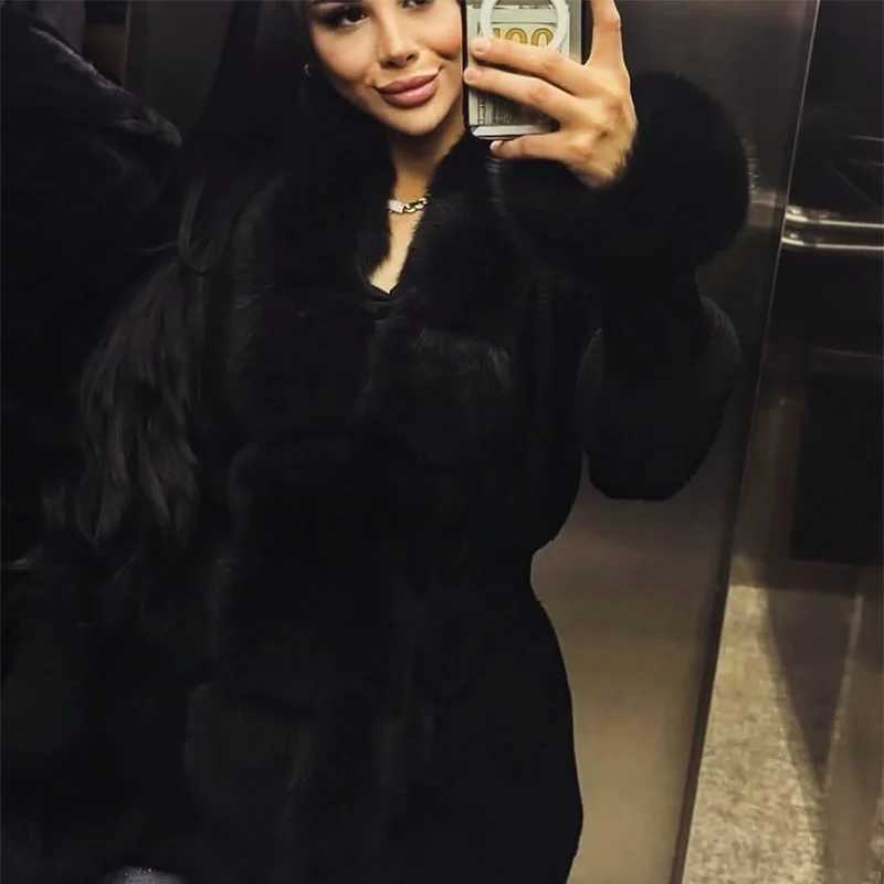 Elegant Faux Fur Patchwork Sweater Coat Women Lapel Furry Collar Slim Fit Knitted Lace-Up Cardigan 2025 New Autumn Lady CoatsT251201