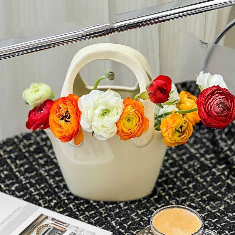 Ceramic Vase Handbag Flower Basket Flowerpot Floral Accessories Bonsai He Decoration Terrarium Vases Pots Y251201