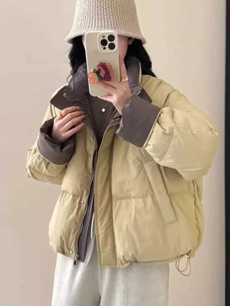 Womens Autumn Winter Short Puffer Jacket Korean Style Solid Color Stand Collar Bread Coat Female Cotton Down Outerwear ParkasT251201