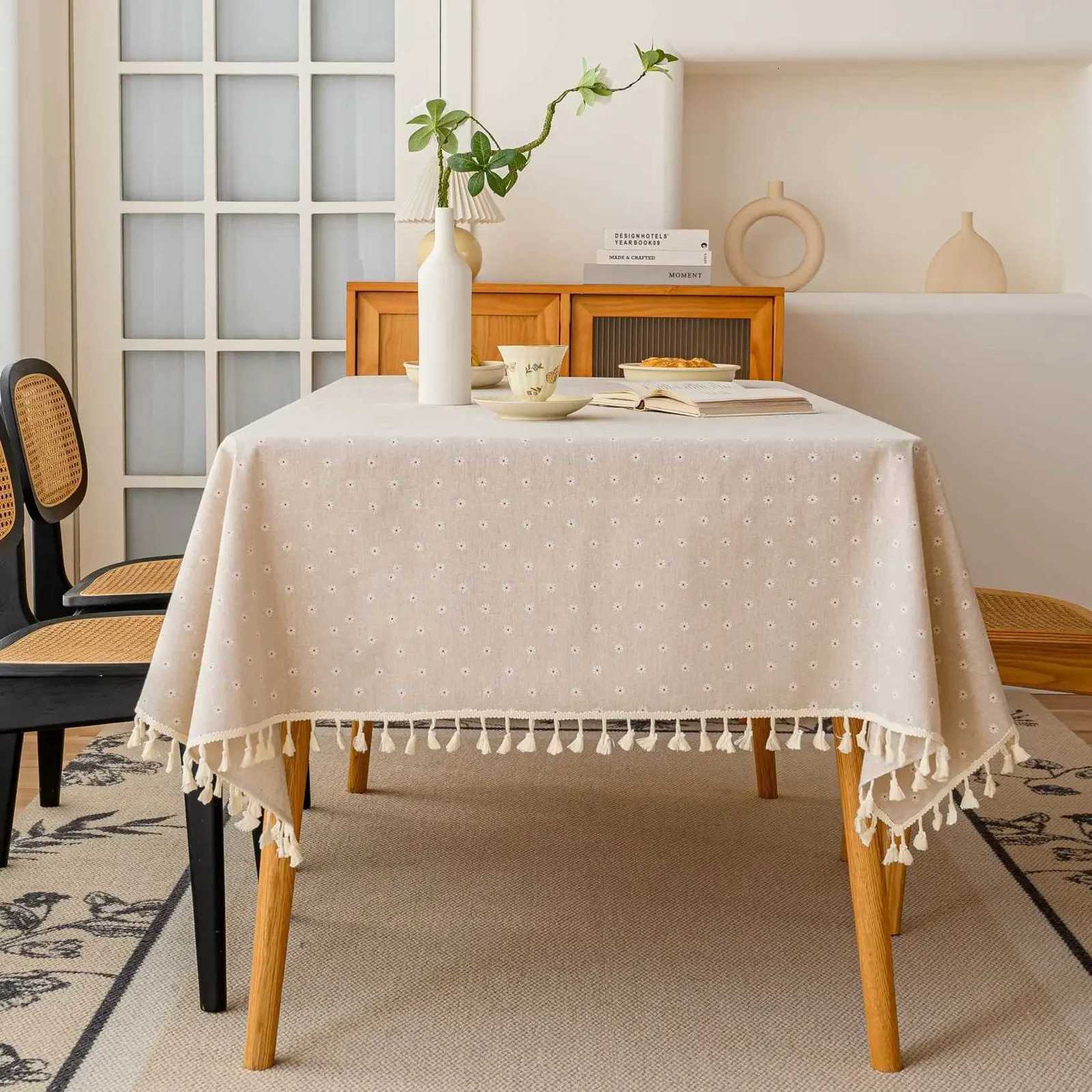 Vintage Cotton Linen Tablecloth Floral Pattern Table Cloth with Tassel Washable Table Cover for DinningPicnicTabletop Decor Y251201
