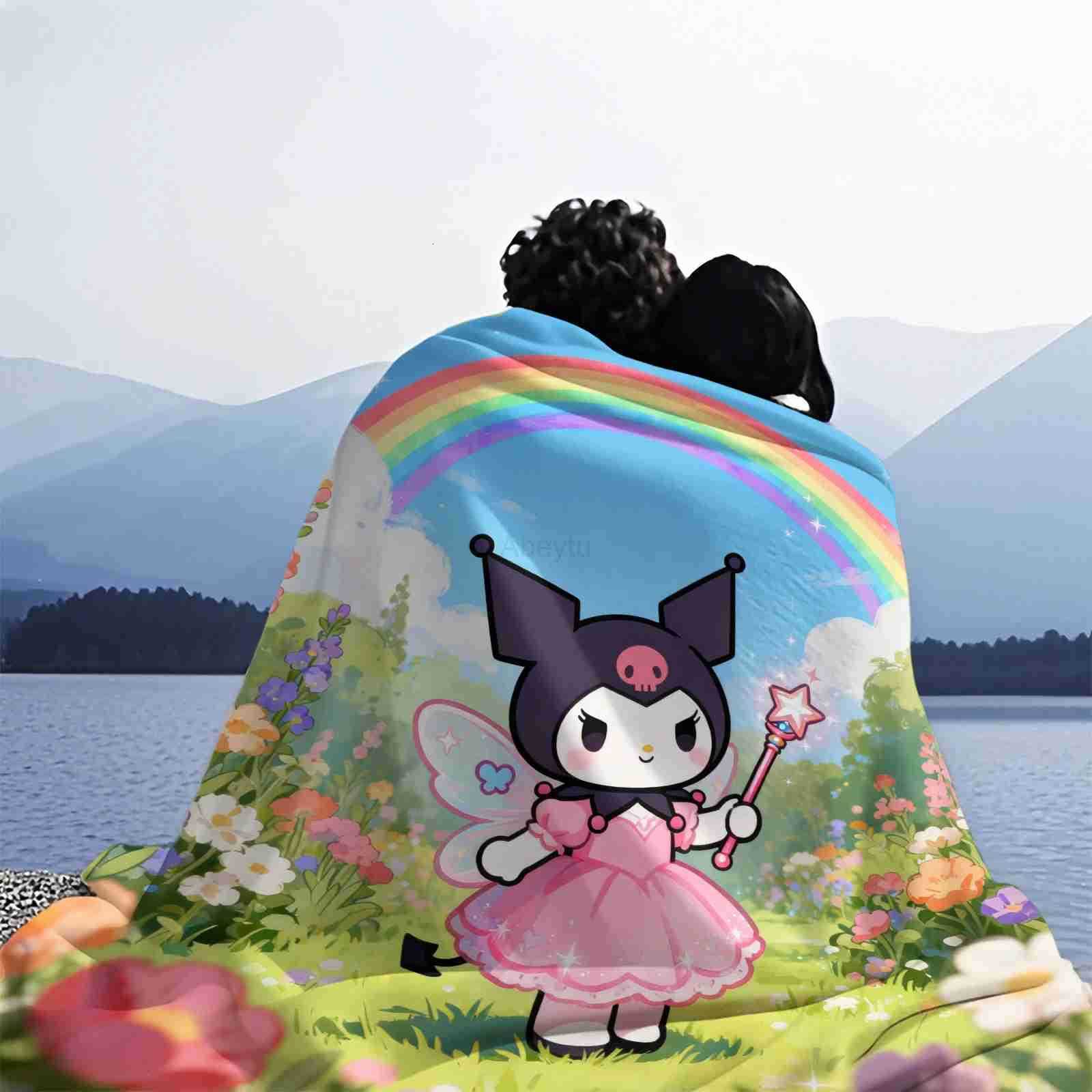 Sanrio Cute Cartoon Kuromi Blanket Fluffy Children and Adults Sofa Plush Bedspread Throw Blanket for Sofa Bed Birthday Gifts H251201