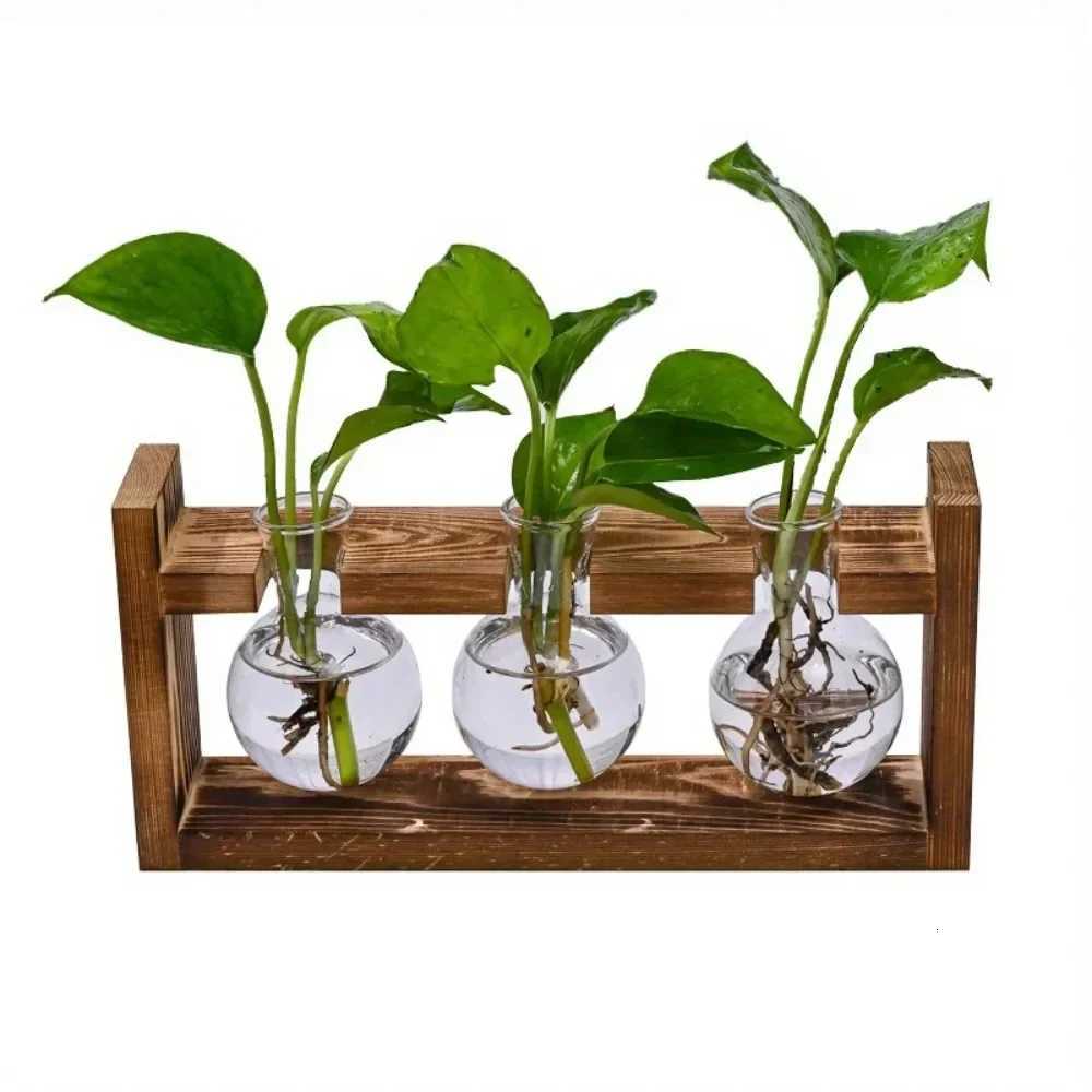 Tabletop Planter Propagation Station Hydroponic Plant Vase with Wooden Tray Flower Container for He Off Decoration Y251201